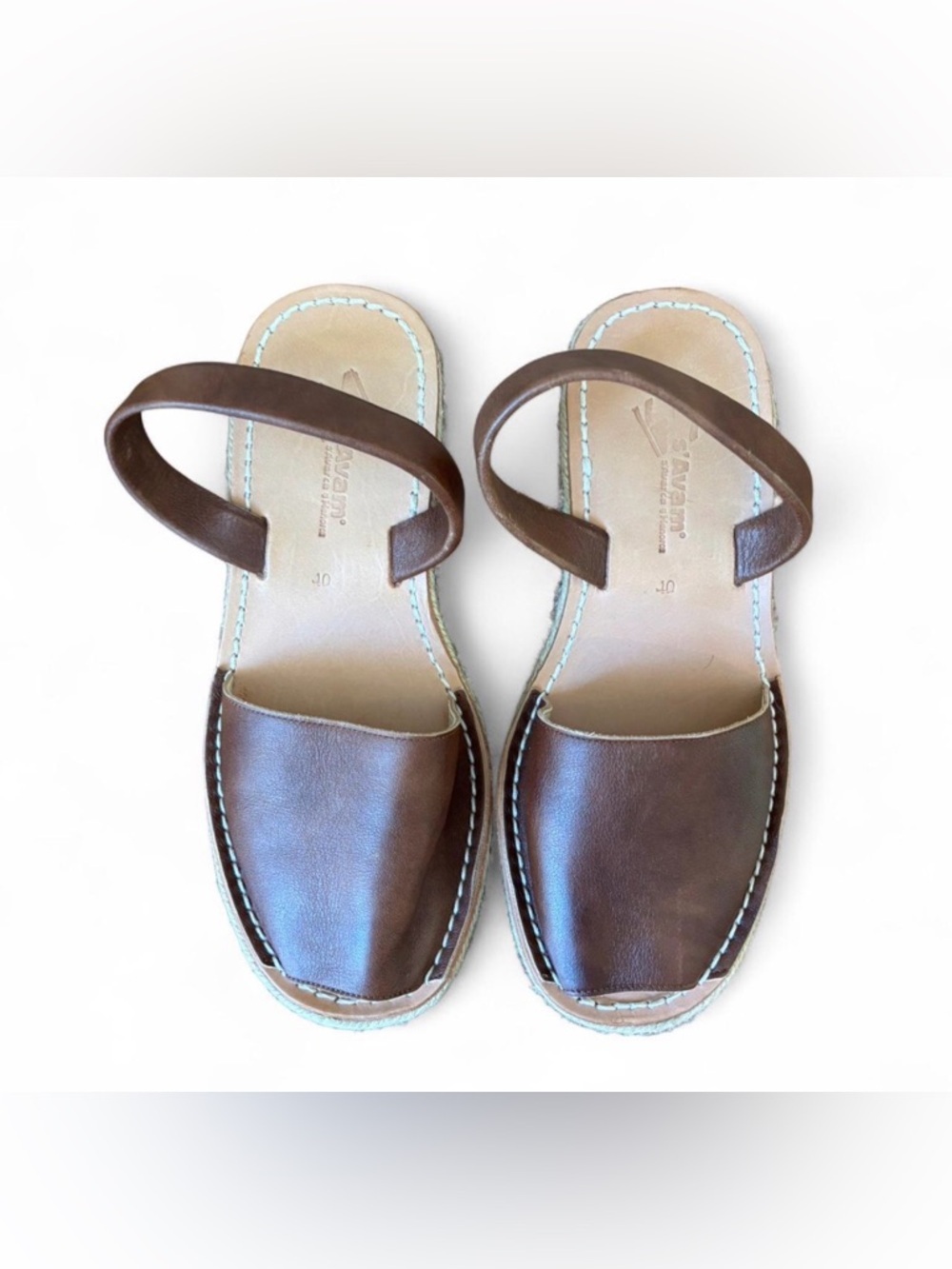 S'avam Leather Menorcan Avarca Wedge Sandals Size 40 us 9 Women's Brown Color - Picture 2 of 7